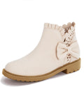 Coutgo Girls Bow Ankle Boots Ruffled Chunky Heel Dress Booties - Cute