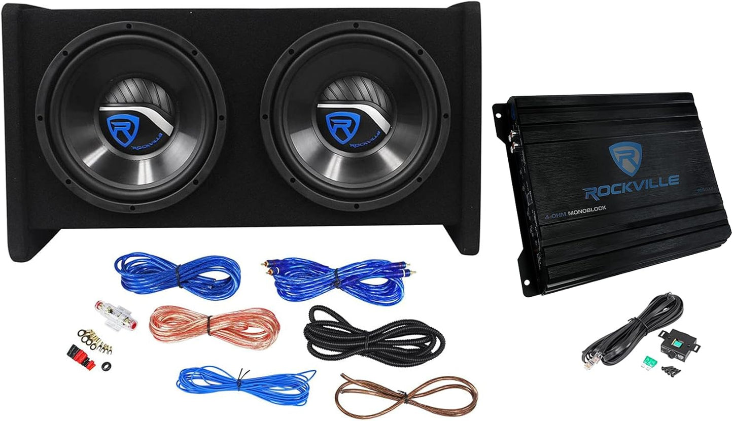 Rockville RV10.2B Dual 10in Car Subwoofer Enclosure for Deep Bass