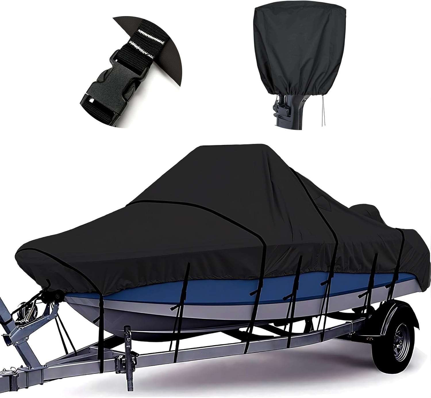 Tuszom 1200D Waterproof Center Console Boat Cover with Motor Cover