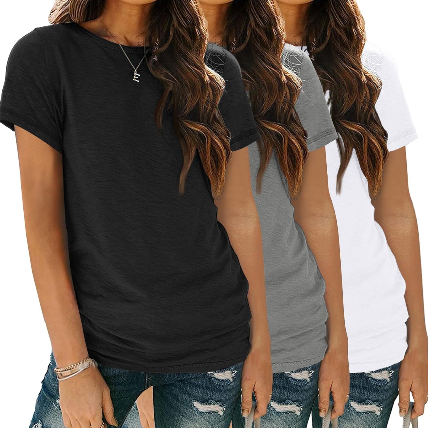 Womens 3 Pack T-Shirts Short Sleeve Summer Tops Comfy Casual