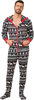 Family Christmas Onesie Pajamas for Adults - Hooded Footed Jumpsuit