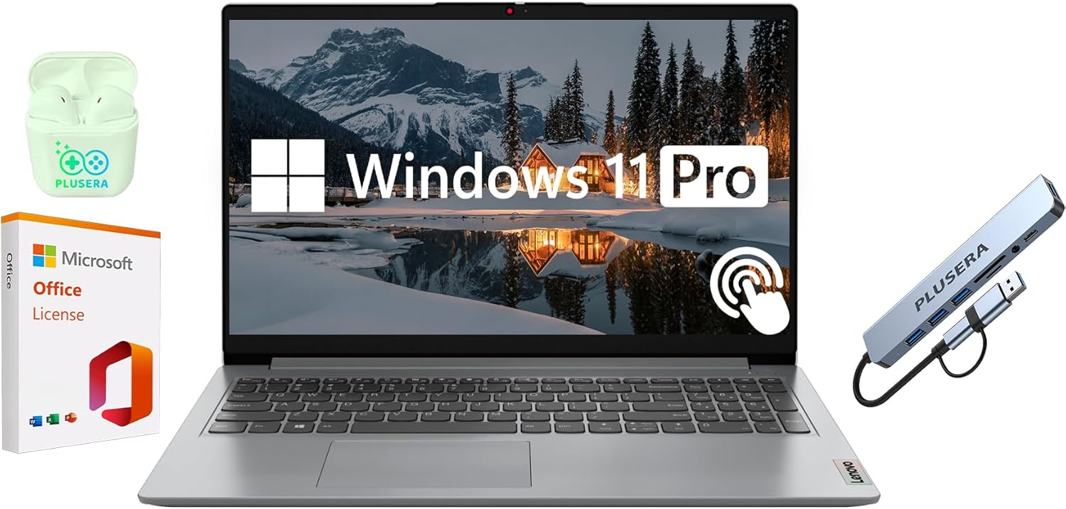 Lenovo IdeaPad 15.6 FHD Touch Laptop: 40GB RAM, 2.5TB Storage, Intel i3, Windows 11 Pro + Office, Plusera Earphones