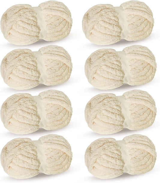 Light Beige Chunky Chenille Yarn for Crocheting and Knitting