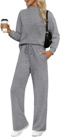 Two Piece Sets for Women Mock Neck Lounge Set - Cozy Travel Outfit Top
