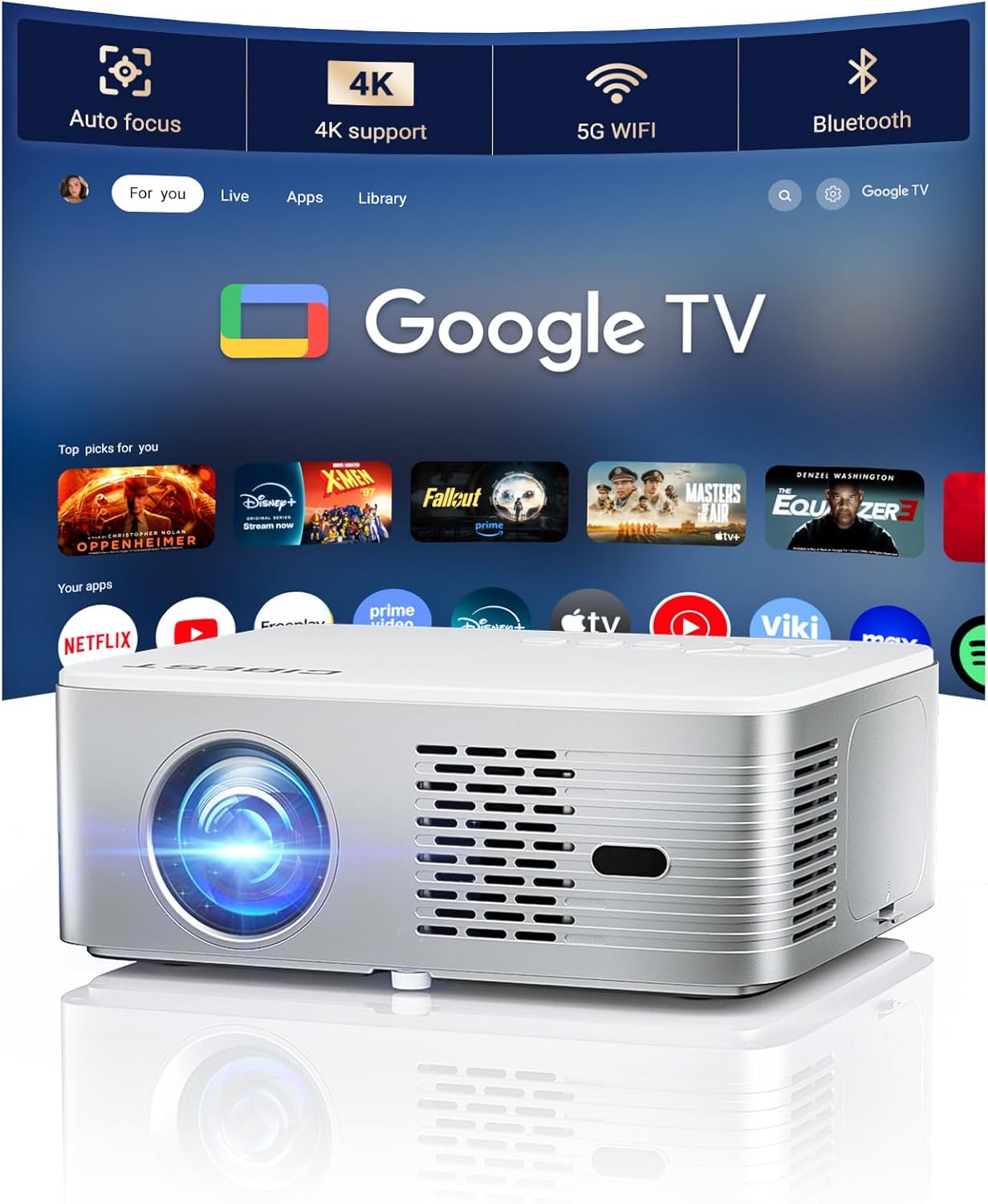 CiBest 4K Google TV Projector: WiFi 6, Bluetooth