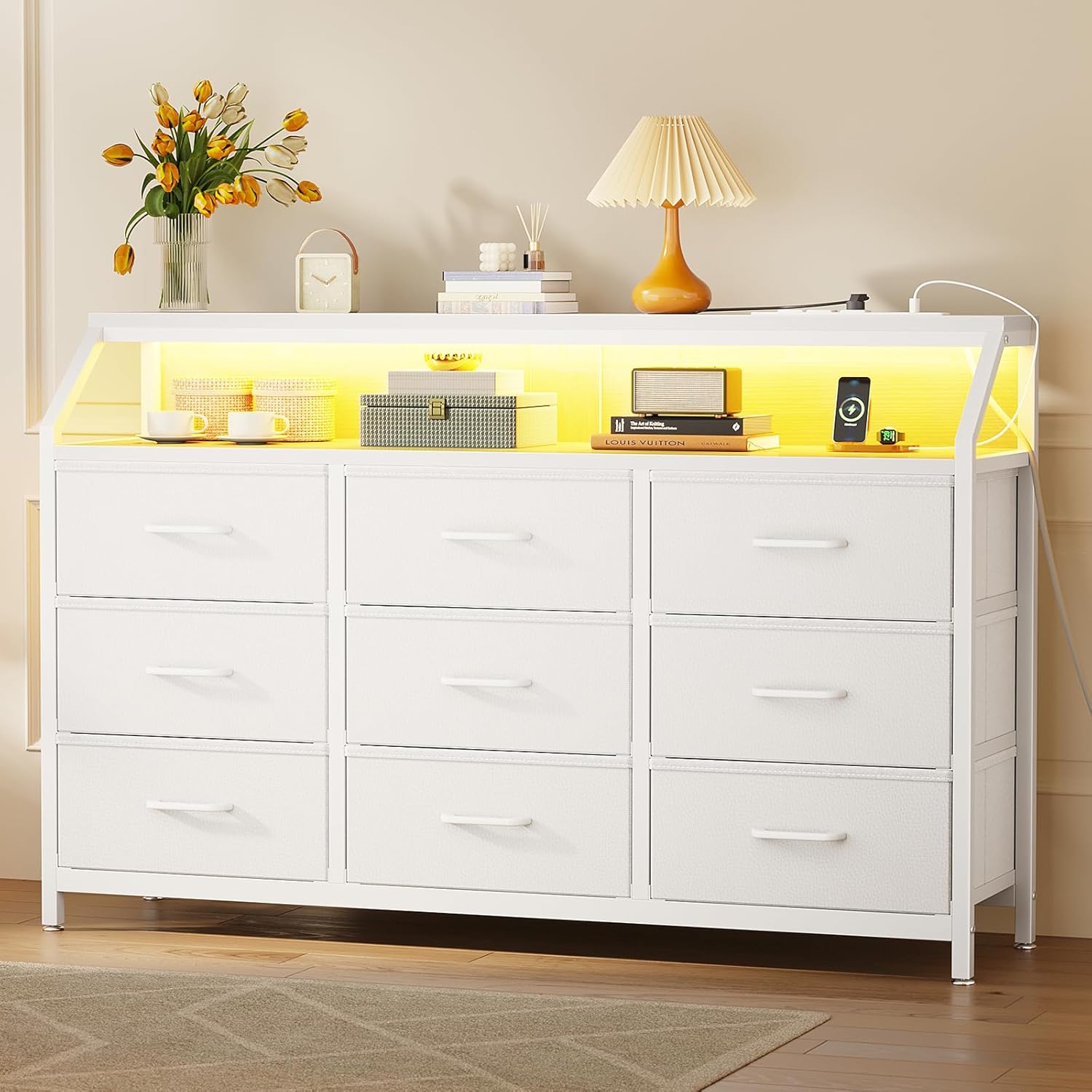 KKL 9 Drawer Dresser with LED Lights and Charging Station