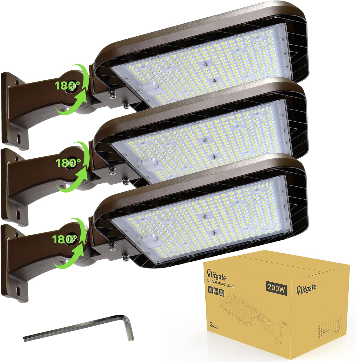 LED Parking Lot Lights 200W 30000LM Dusk to Dawn Photocell