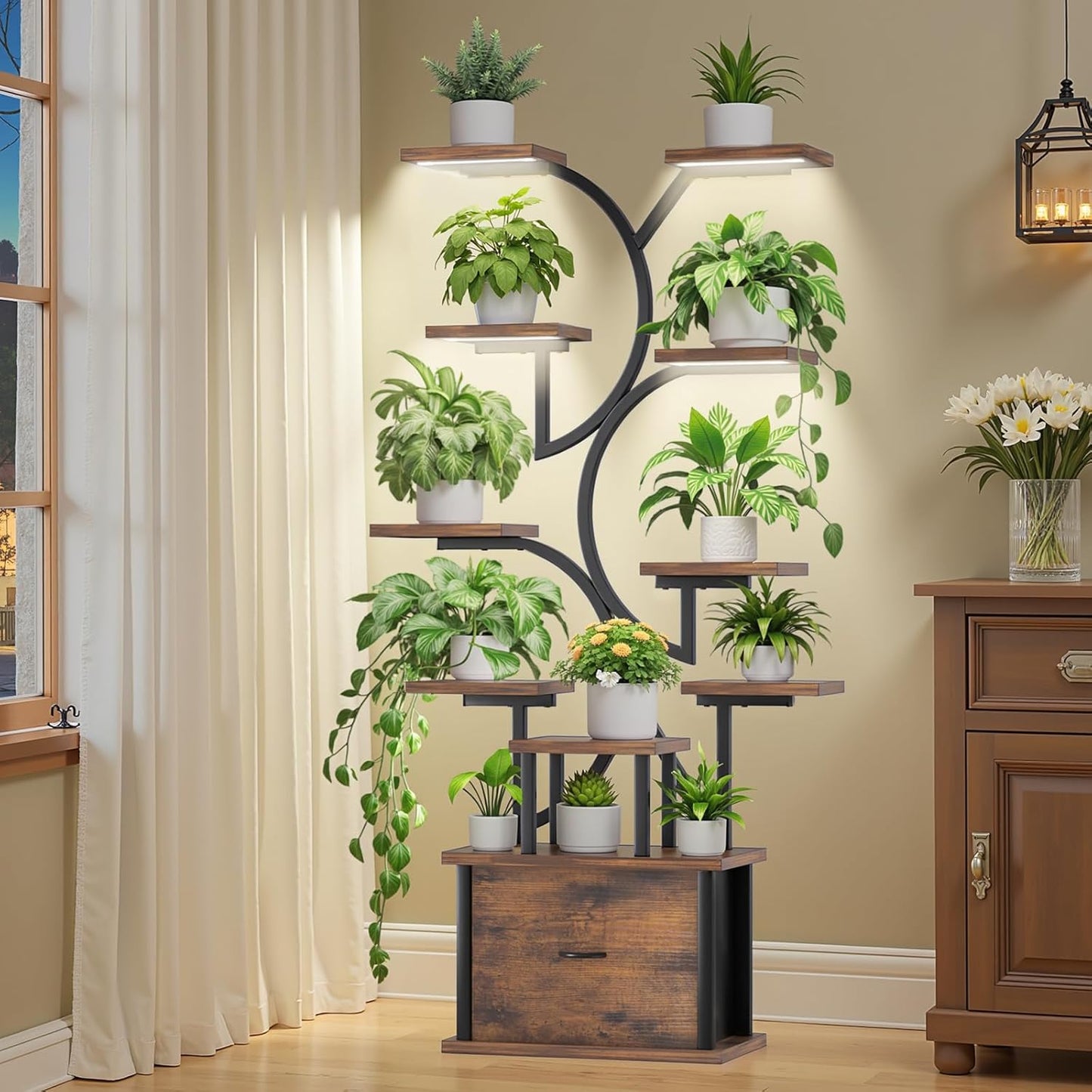 Indoor Plant Stand with Grow Lights - 11 Tiered Shelf Design