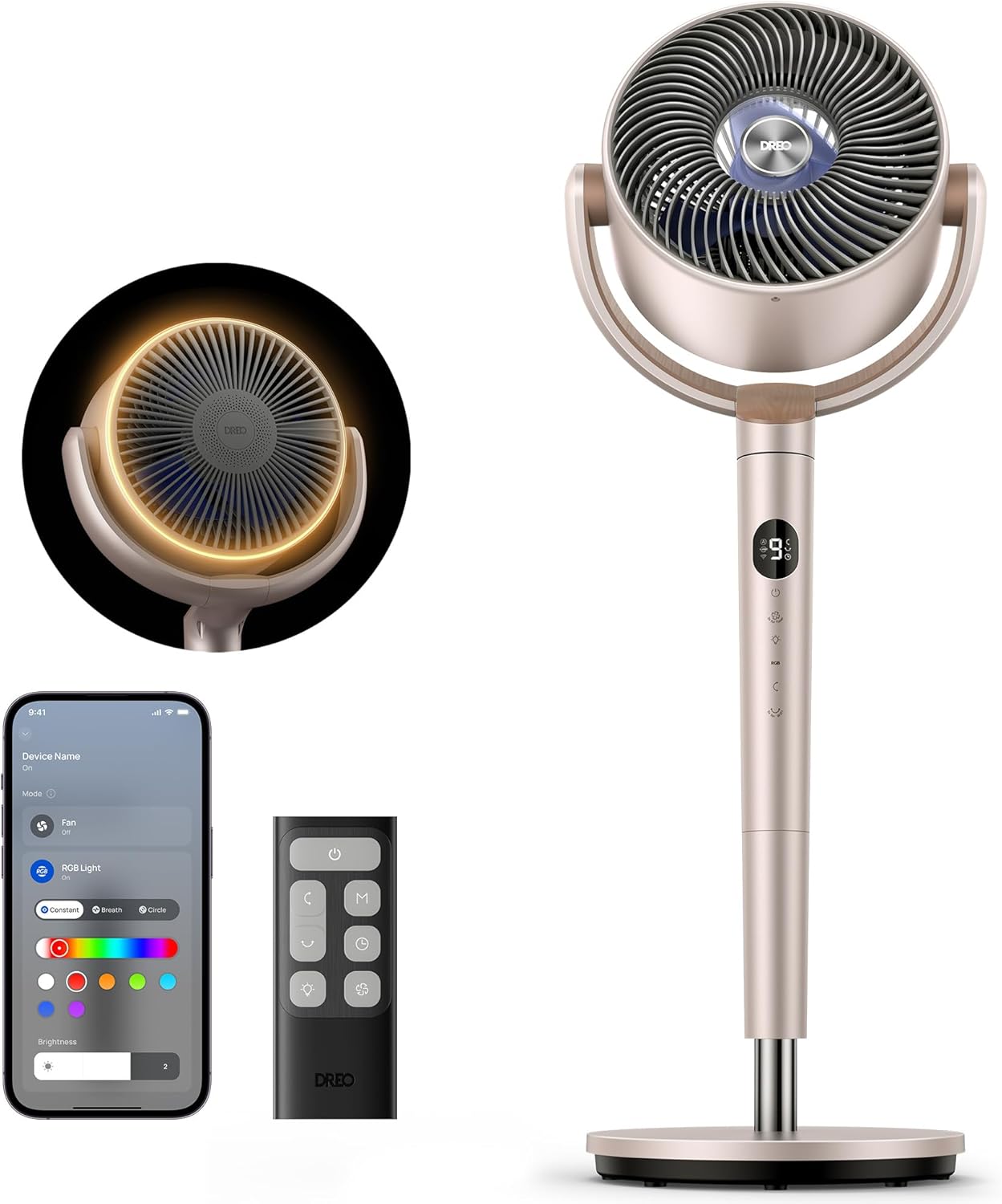 Dreo Smart Fans for Bedroom with RGB Light and Quiet Operation