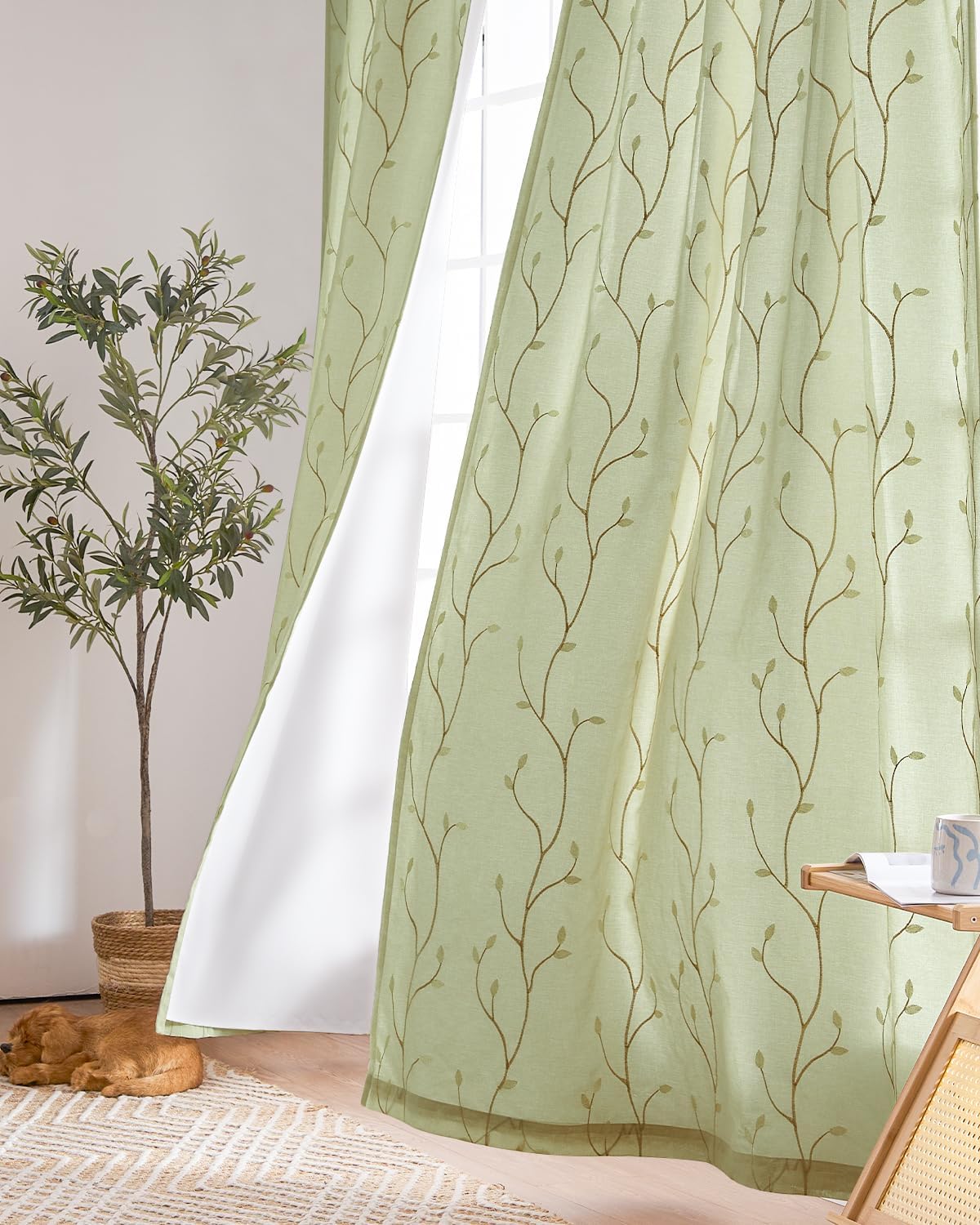 Botanical Embroidered Sheers for Bedroom and Living Room