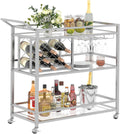 Silver Rolling Bar Cart with Mirrored Shelves - Luxe Home Bar Essential