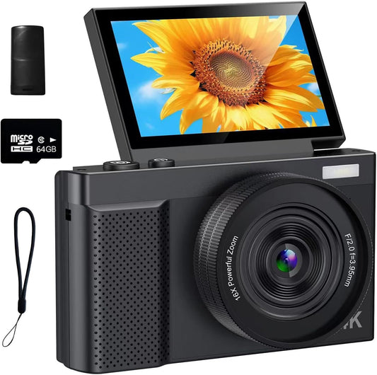 4K Digital Camera with 180 Flip Screen for Vlogging and Photography