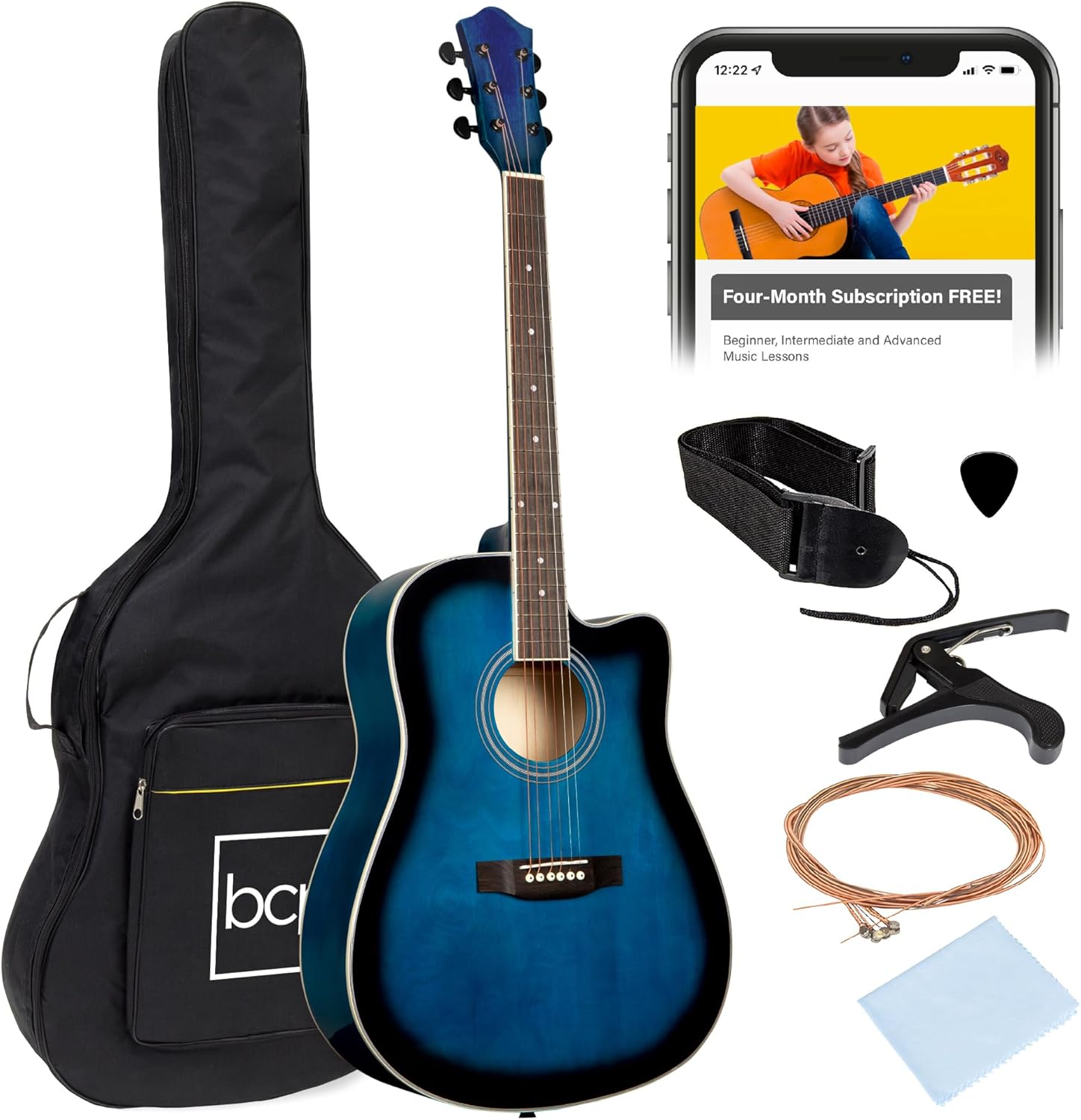 41in Beginner Acoustic Guitar Full Size All Wood Cutaway Set