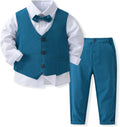 Boys 3Pcs Clothing Sets Cotton Long Sleeve Bowtie Shirts & Vest