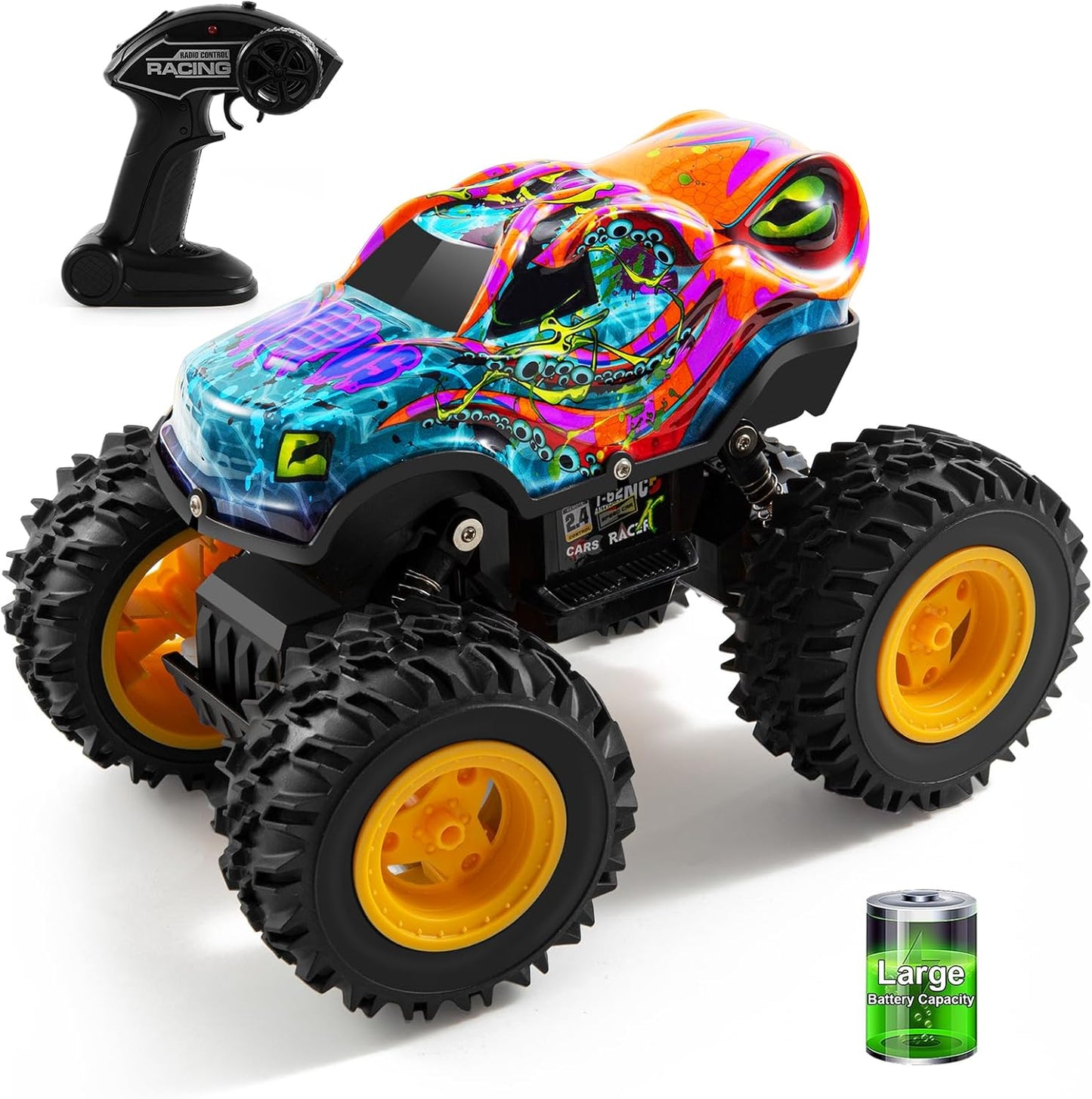 Remote Control Monster Truck Toys with LED Lights for Kids