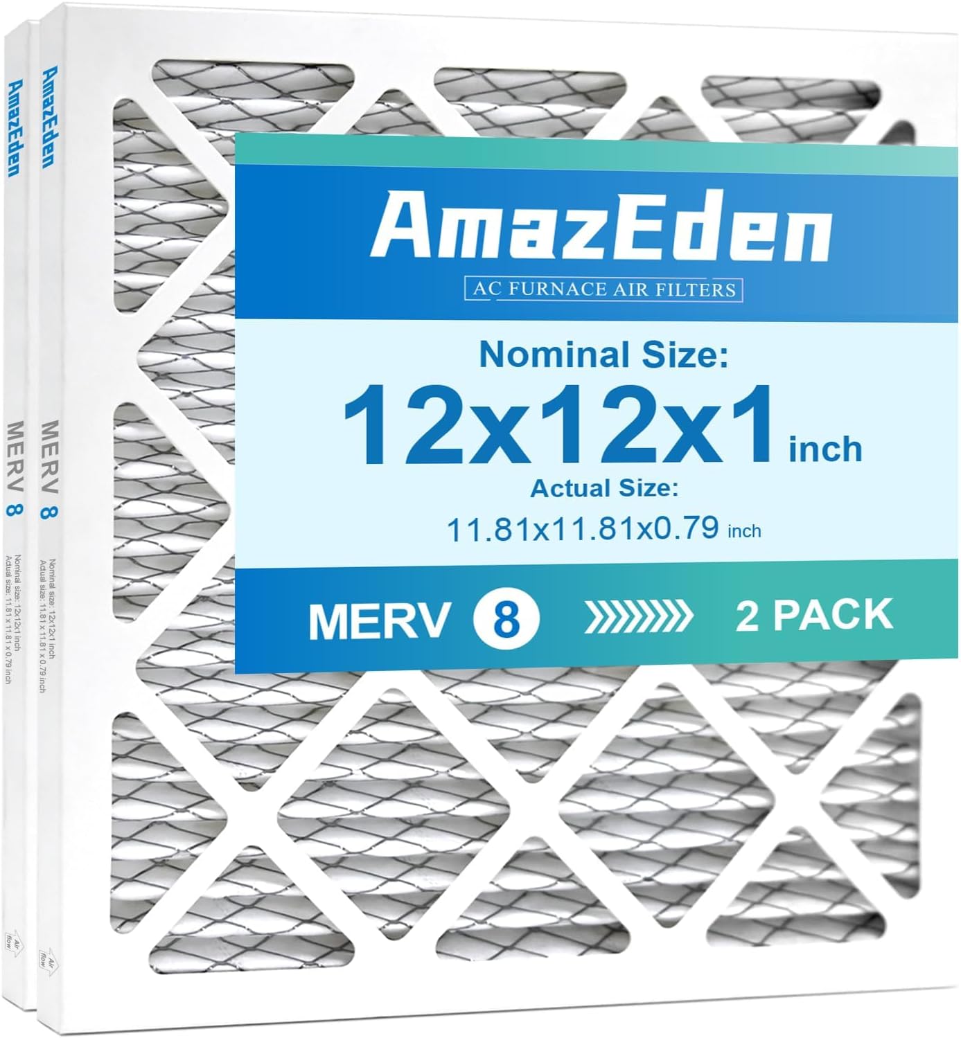 2-Pack MERV 8 Air Filter: Dust Defense 11.81x11.81 (AmazEden)