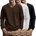 Ficerd Big and Tall V Neck Long Sleeve Tee 3-Pack - Comfortable Fit