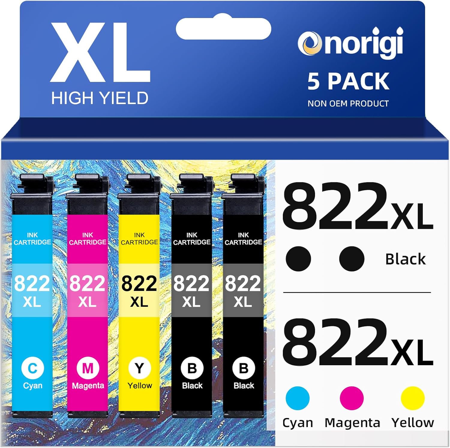 Epson 822XL Ink Cartridges 5-Pack - Superior Quality Combo