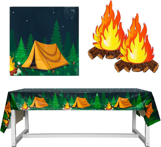 Camping Tablecloth & Campfire Centerpiece Set by Tegeme