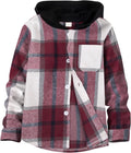 Boys Flannel Plaid Hoodie Button Down Shirt - Lightweight Fall Layer