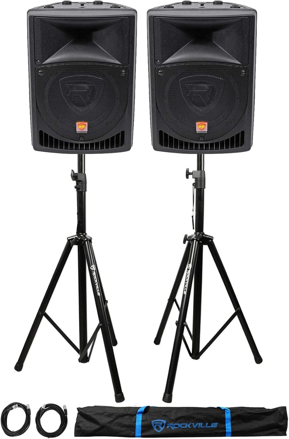 Rockville RPG8 Bundle: 8-in 400-Watt DJ PA Speakers & Stands