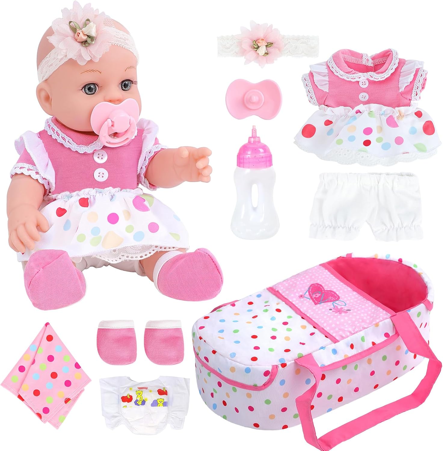 DONTNO 12 Reborn Baby Doll Set: Clothes, Accessories & Bassinet