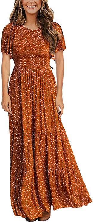 Kranda Women's Summer Round Neck Flutter Sleeve Maxi Dress Review