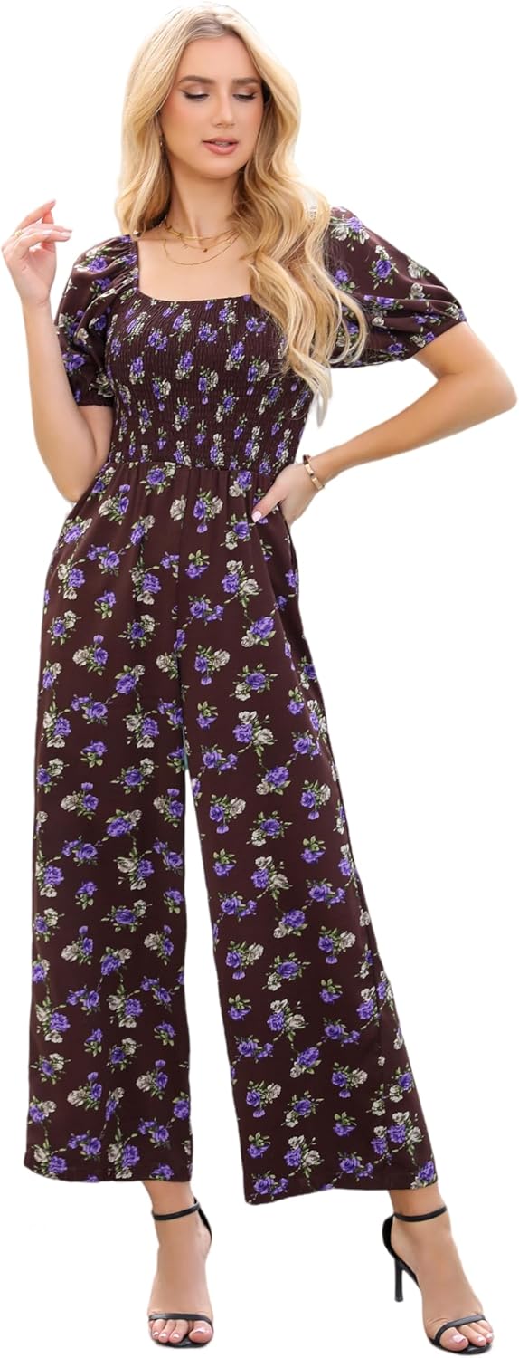 Floral Summer Jumpsuits for Women - Dressy Casual Wide Leg