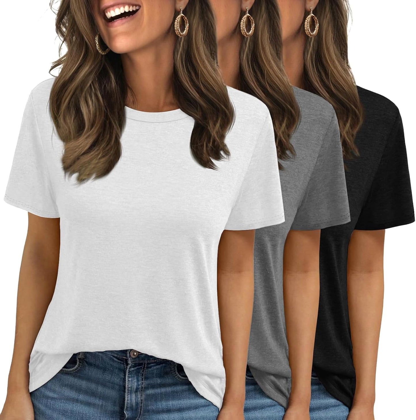 Women Tops Casual Loose Fit T Shirts 3 Pack for Summer Style