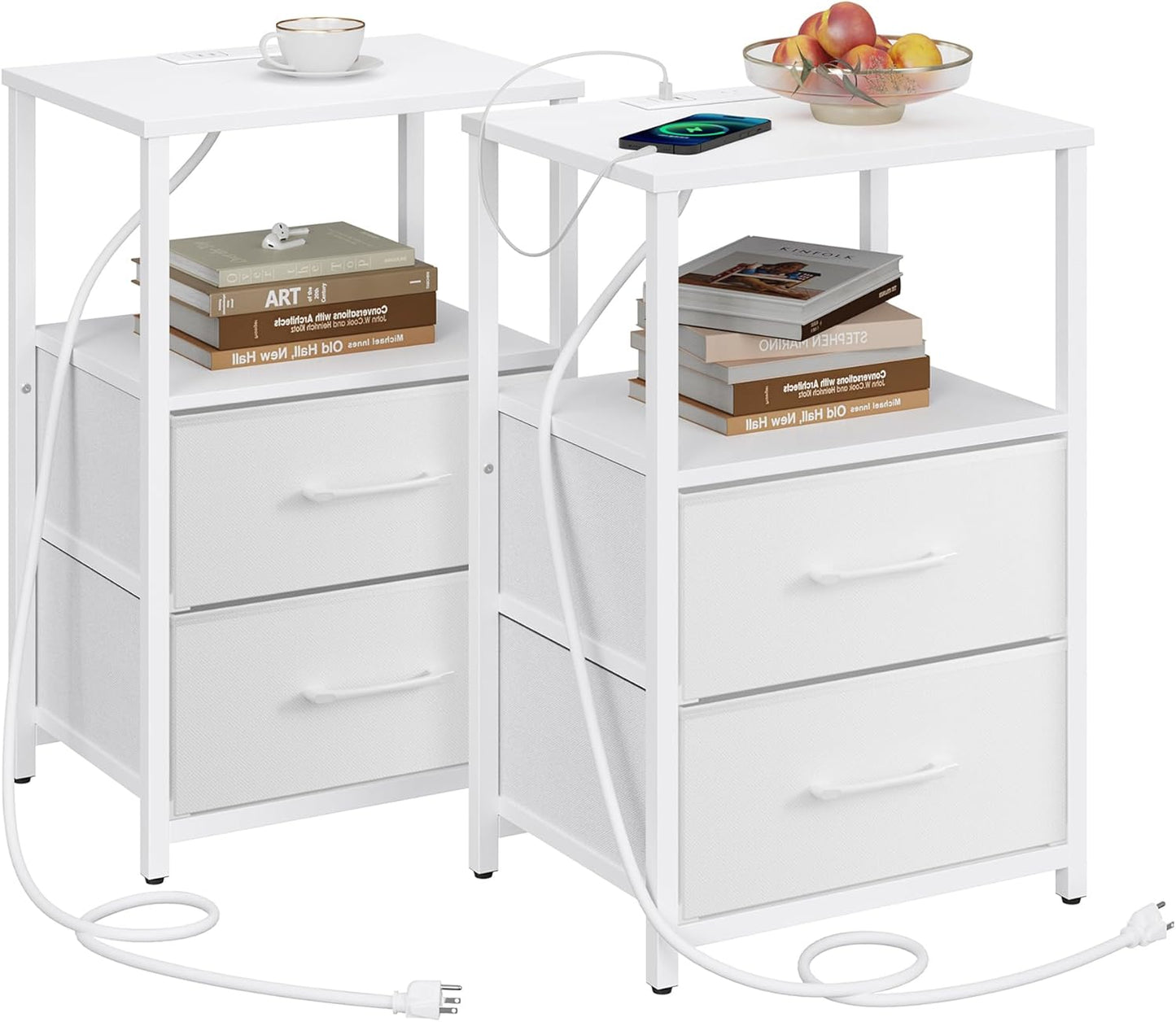 TUTOTAK End Table with Charging Station and Fabric Drawers
