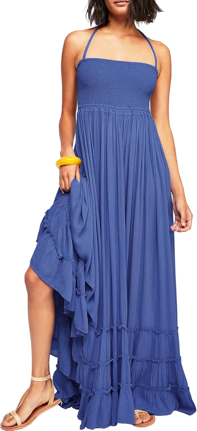 R.Vivimos Womens Summer Boho Backless Long Dresses for Fun