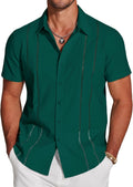 COOFANDY Men's Cuban Guayabera Short Sleeve Linen Shirt - Summer