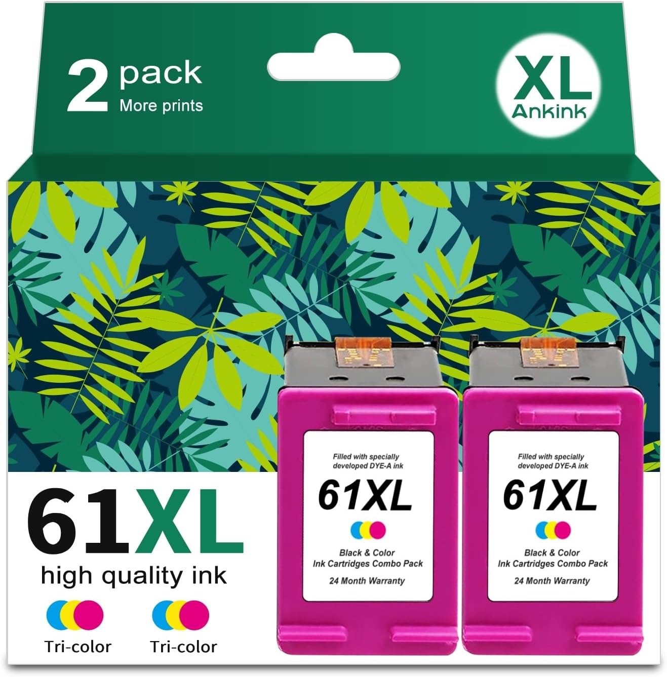 61XL Ink Cartridge Replacement for HP Printers - 2 Pack
