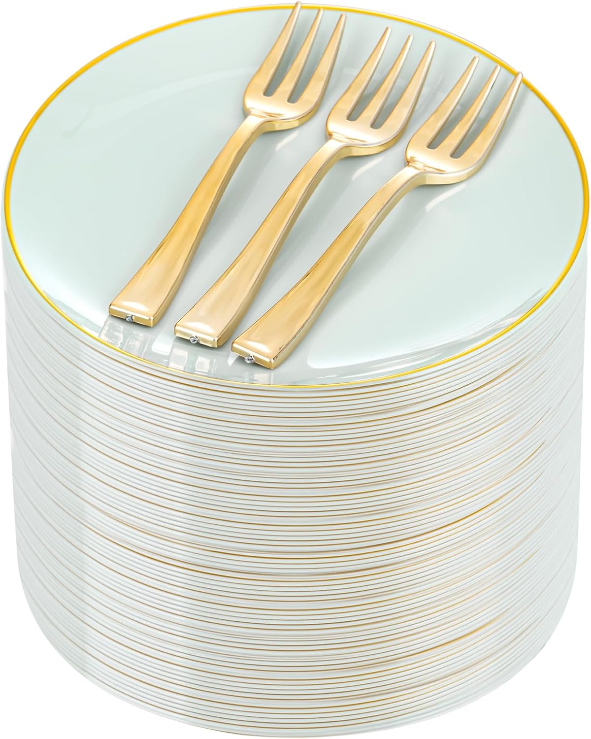 Festiva 200Pcs Sage Green Gold Cake Plates for 100 Guests