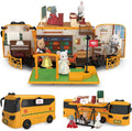 Kids Dollhouse Playset Portable School Bus Doll House Toys - Foldable