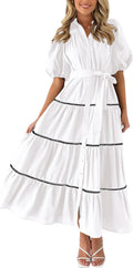 PRETTYGARDEN Women's Button Down Maxi Shirt Dress - Flowy Comfort