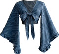 Women's Boho Tie Front Bell Sleeve Top - 70s Country Concert Style