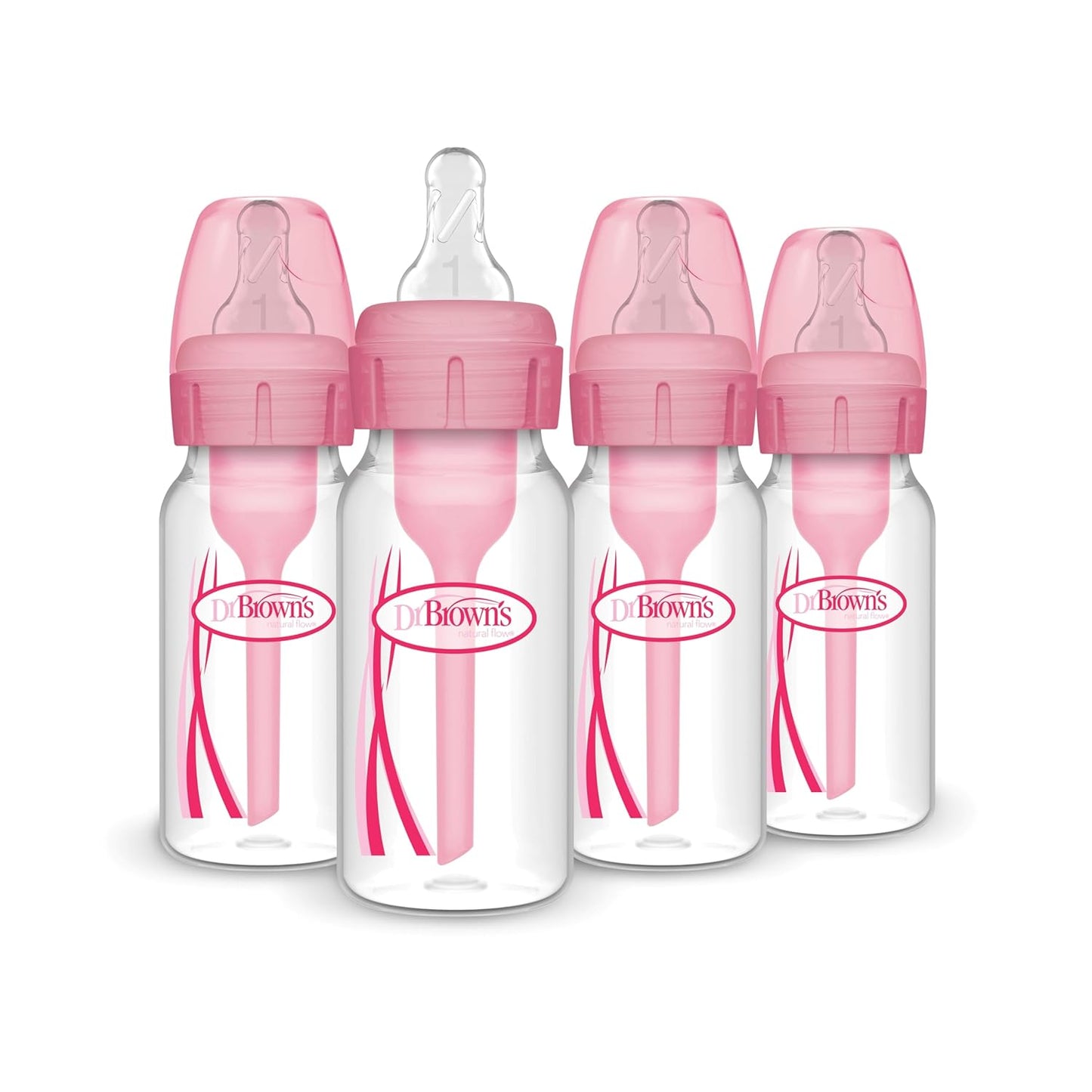 Dr. Brown's Anti-Colic Baby Bottles, Level 1 Nipple, Pink, 4 oz, 4 Pack