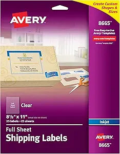 Avery Matte Frosted Clear Full Sheet Labels for Inkjet Printers