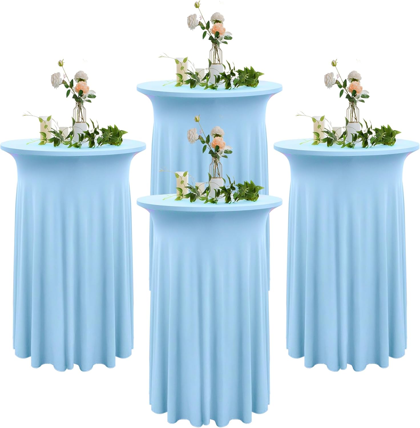 4 Pack Baby Blue Round High Top Cocktail Tablecloths for Events