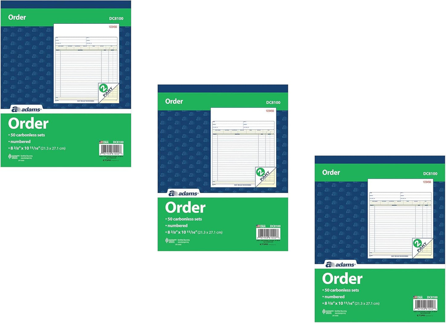 Adams Order Book 2-Part Carbonless 8-3/8 x 10-11/16 in 3 Pack