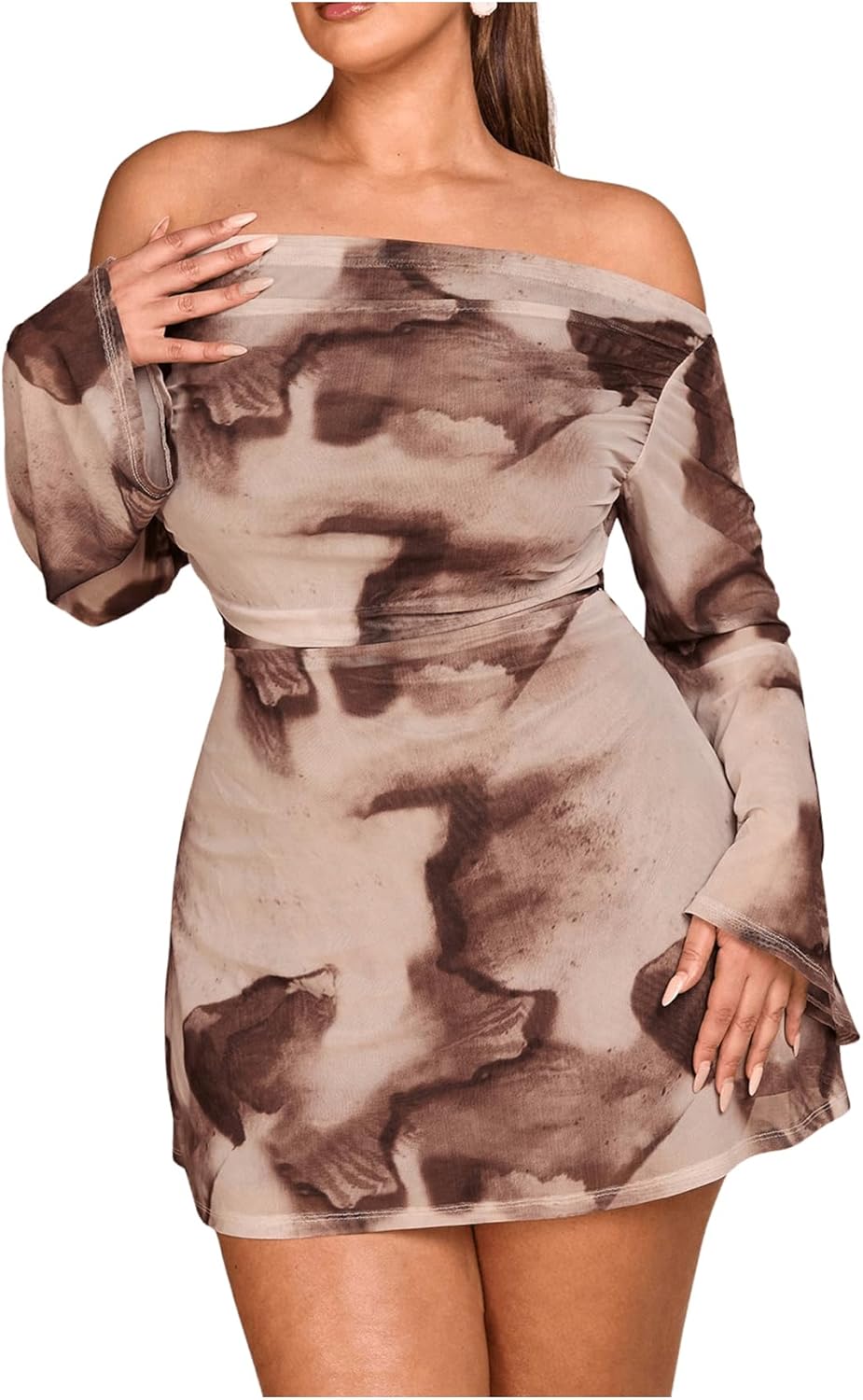 SOLY HUX Women's Plus Size Off The Shoulder Mini Dress