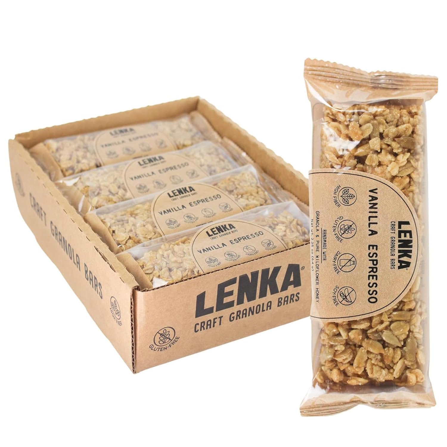 Lenka Vanilla Espresso Snack Bars - Gluten Free & High Fiber