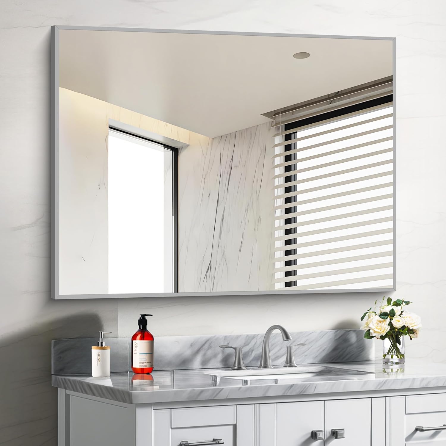 30x40In Silver Bathroom Mirror with Brushed Nickel Frame
