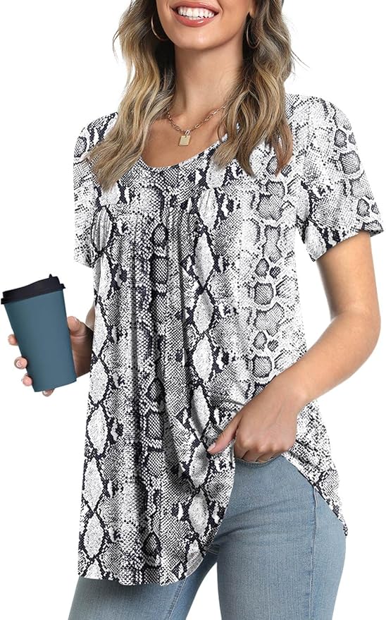 LONGYUAN Women Summer Casual Tops Short Sleeve Tunic Blouse