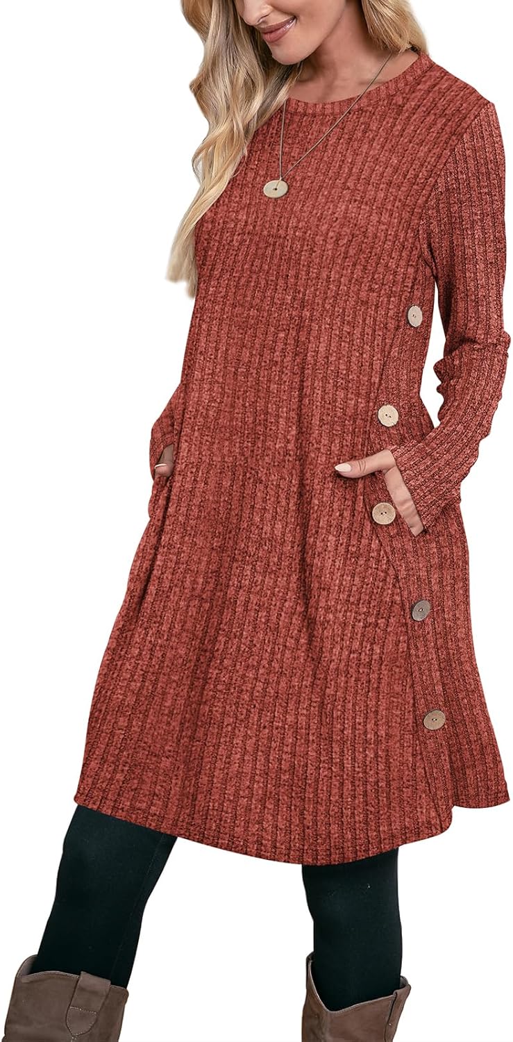 OFEEFAN Fall and Winter Tunic Dress with Pockets for Style