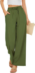 Women Flowy Drawstring Waist Wide Leg Palazzo Beach Pants - Loose Fit