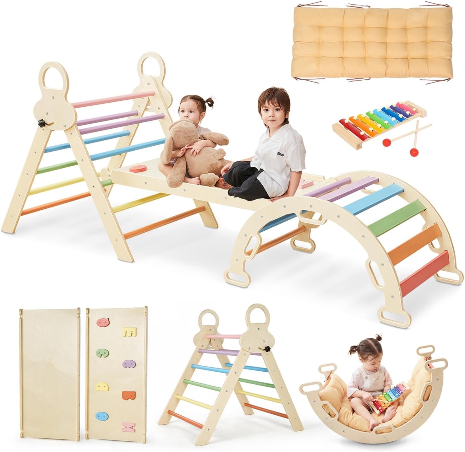 Colorful 8-in-1 Foldable Pikler Triangle Set for Kids by Saryocy