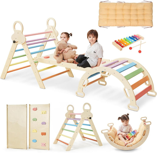 Colorful 8-in-1 Foldable Pikler Triangle Set for Kids by Saryocy