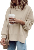 Oversized Tunic Sweater - Slouchy Ribbed Side Slit Pullover
